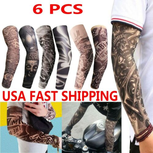 6 Pcs Tattoos Cooling Arm Sleeves Cover Sport Basketball Golf Uv Sun Protection