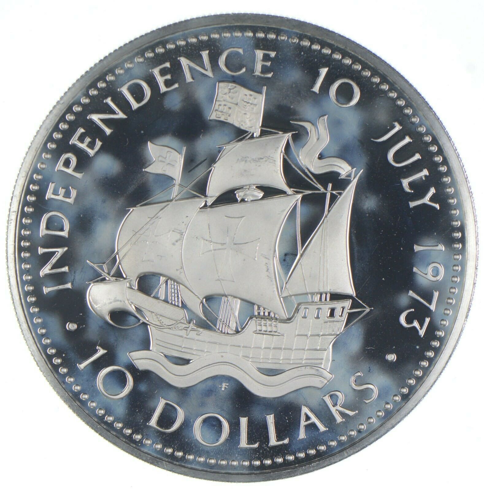 Silver - Huge - 1973 The Bahamas 10 Dollars - World Silver Coin *259