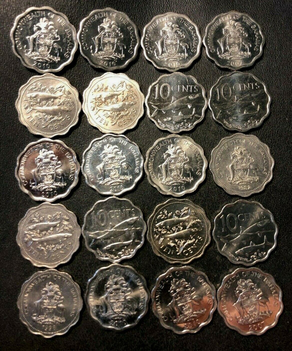 Old Bahamas Coin Lot - 10 Cent - 20 Excellent Low Mintage Coins - Free Shipping