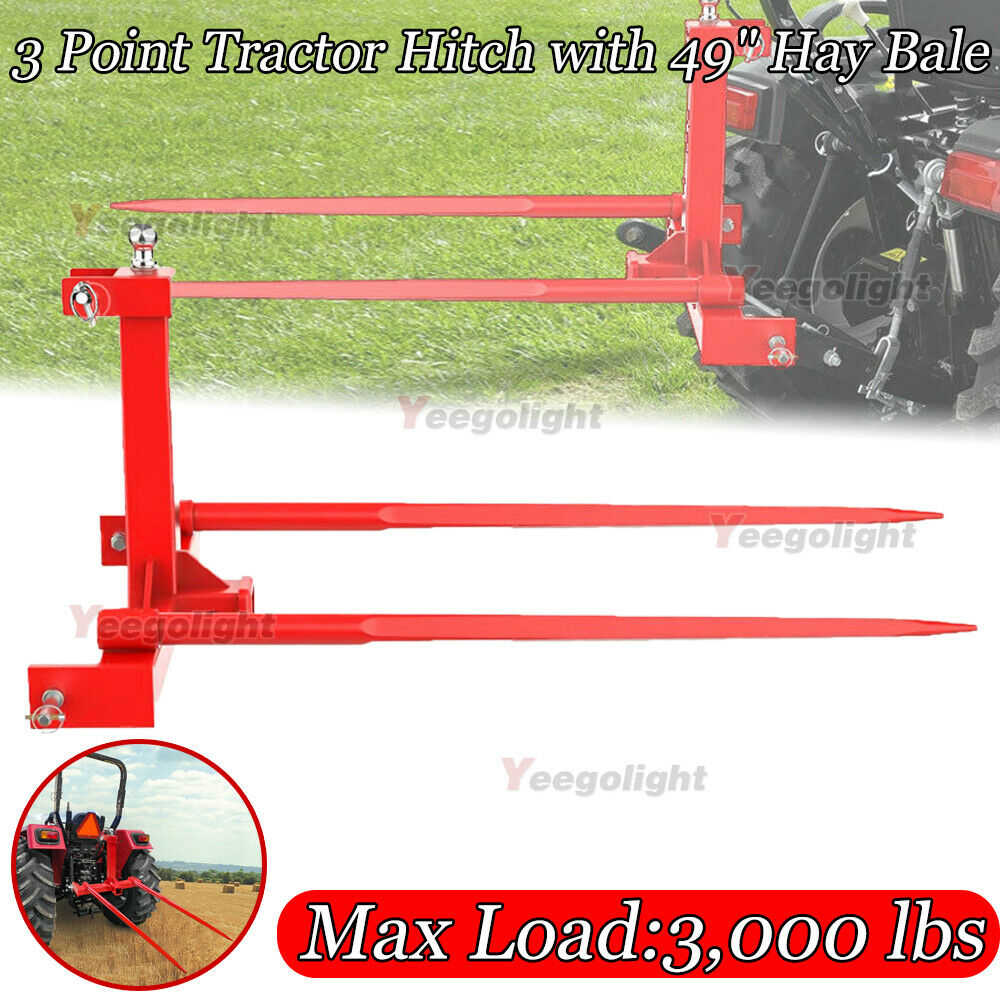 49" 3 Point Hay Bale Spear Tractor Hitch Quick Loader Attachment Heavy Duty Tack