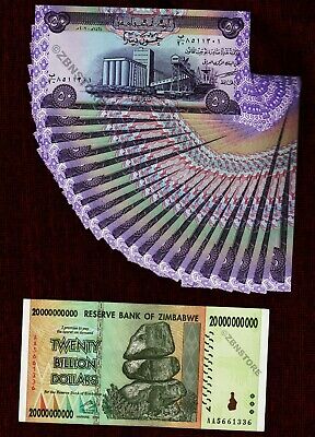 20 Billion Zimbabwe Dollars Banknote + 20 X 50 Iraq Dinar Dinars Currency Lot