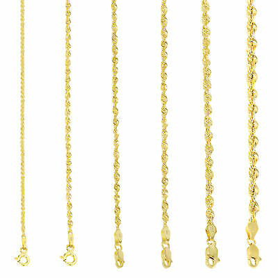 10k Yellow Gold Light 1.5mm-4mm Diamond Cut Rope Chain Pendant Necklace 14"- 30"